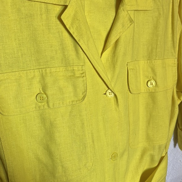 Linen Blend Yellow Dress Belted - Picture 3 of 7